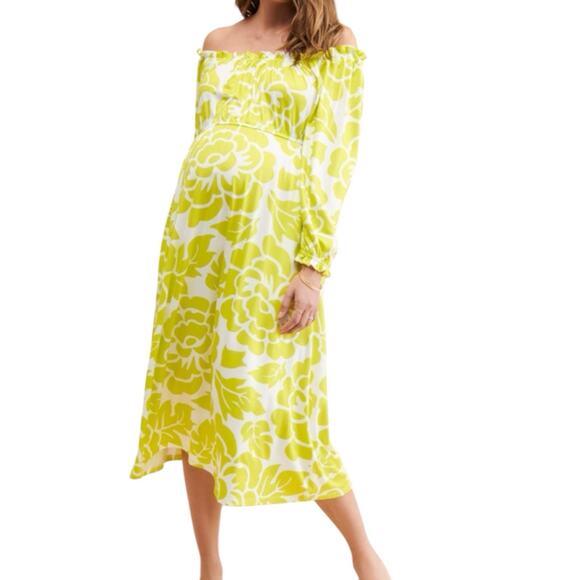Hutch Dresses & Skirts - Hutch Maternity Anthropologie Light Green Floral Off Shoulder Maxi Dress Sz XS
